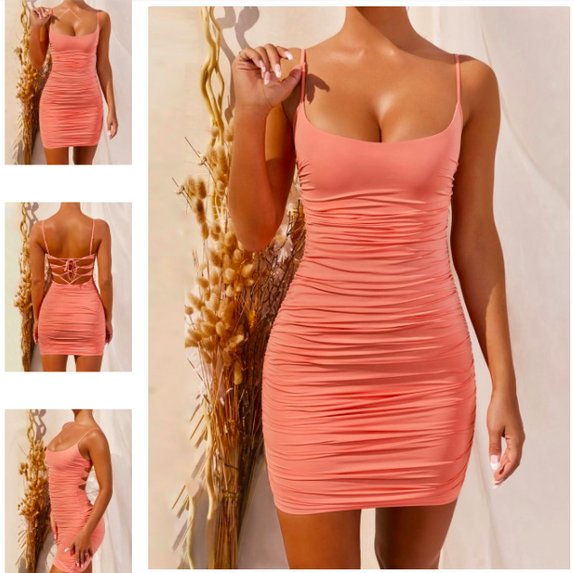 Romance Orange Pleated Open Dress