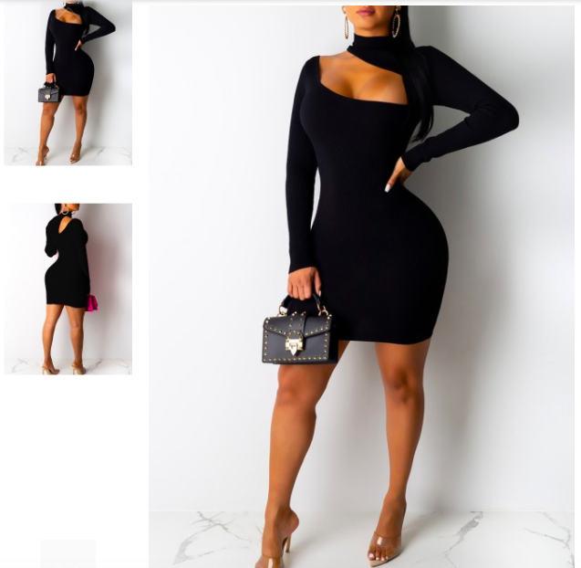 Alluring Black Long Sleeve Cutout Bodycon Dress Fashion For Women